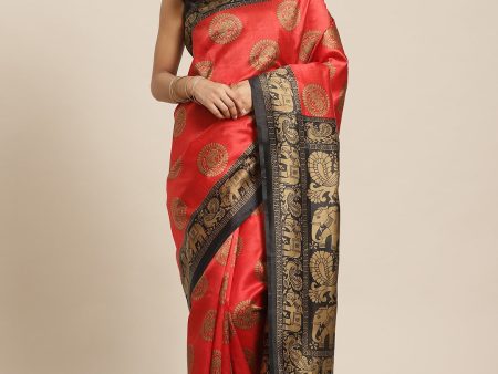 Saree Mall Red & Beige Printed Bhagalpuri Saree Cheap