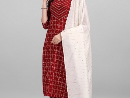 HERE&NOW Geometric Printed Pure Cotton Kurta With Trousers & Dupatta Cheap