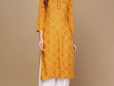 HERE&NOW Mustard Yellow & Red Ethnic Motifs Printed Kurta For Sale