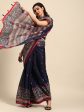 Saree Mall Navy Blue & Red Floral Jute Silk Block Print Sarees Online Hot Sale