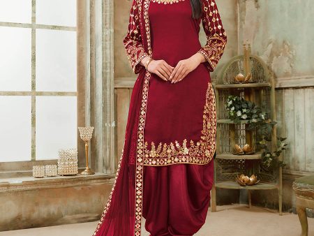 Myra Red Art Silk Real Glass Work Suit Hot on Sale