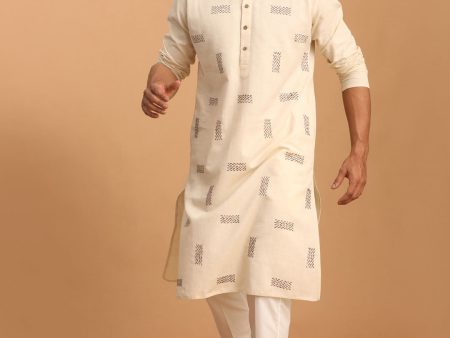 Shvaas by Vastramay Men s Cream Cotton Kurta And Pyjama Set Online Hot Sale