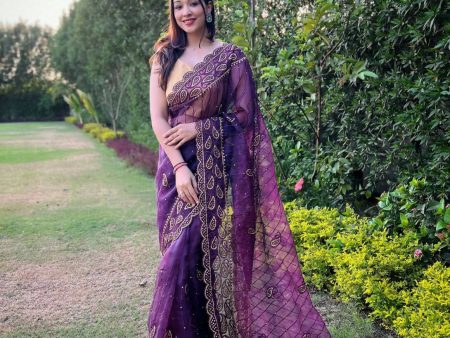 Vamsee Lavender Organza Saree For Sale