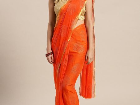 Saree Mall Orange & Gold-Toned Zari Sarees on Sale