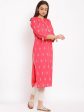 HERE&NOW Pink Mandarin Collar Ethnic Motifs Printed Pure Cotton Kurta Online Hot Sale