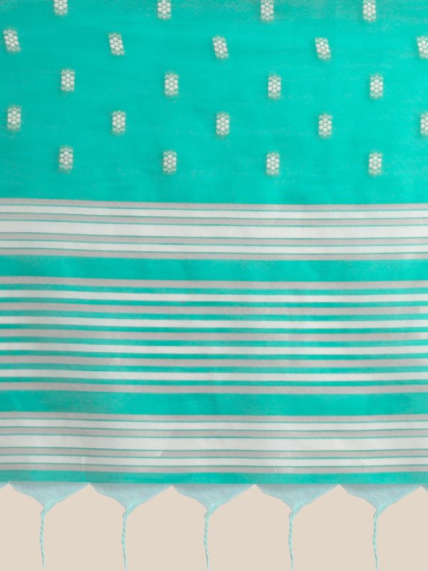 Vishnu Weaves Women s Sea Green Lucknowi Cotton Chikankari Woven Saree with Blouse Cheap