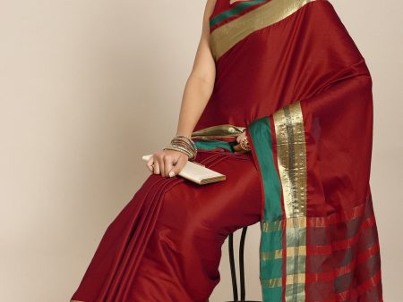 Saree Mall Maroon & Gold-Toned Zari Silk Blend Uppada Sarees Hot on Sale