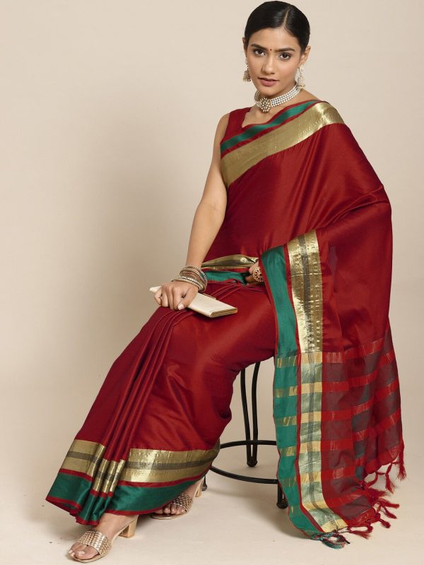 Saree Mall Maroon & Gold-Toned Zari Silk Blend Uppada Sarees Hot on Sale