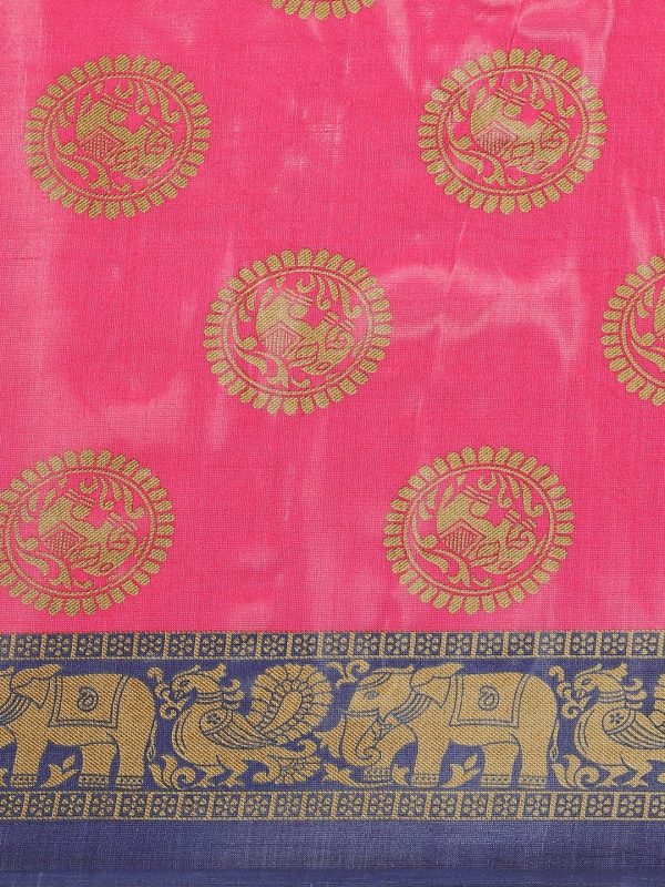 Saree Mall Pink & Beige Printed Bhagalpuri Saree For Sale