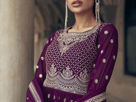 Myra Purple Real Georgette Gharara Style Embroidered Suit Online now