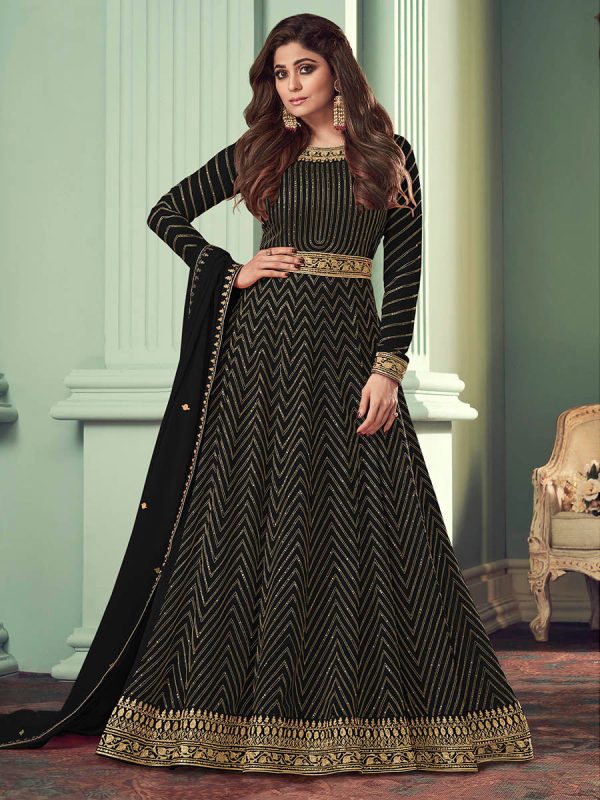 Myra Beautiful Black Real Georgette Embroidered Anarkali Suit Online now