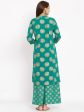 HERE&NOW Green Mandarin Collar Ethnic Motifs Printed A-Line Kurta Online Hot Sale