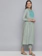 HERE&NOW Grey & Blue Embroidered Cotton Kurta with Trousers & With Dupatta Sale