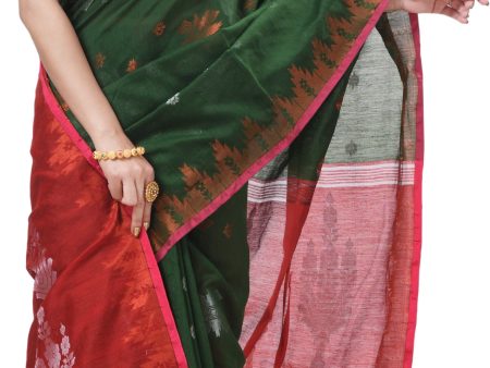 Desh Bidesh Woven Handloom Cotton Silk Saree (Green) Online Sale