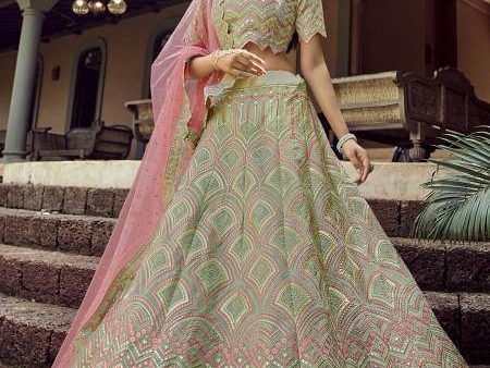 Myra Beautiful Green Heavy Embroidered Georgette Bridal Lehenga For Sale