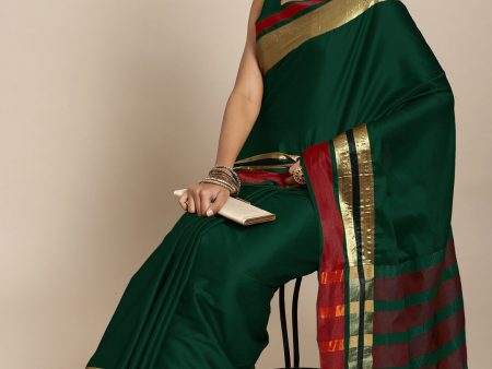 Saree Mall Green & Maroon Zari Silk Blend Uppada Sarees Fashion