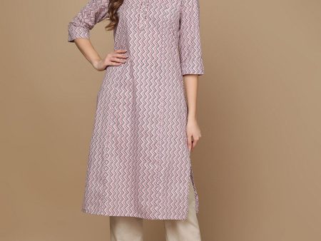 HERE&NOW Pink & Brown Chevron Printed Sequined Pure Cotton Kurta Cheap