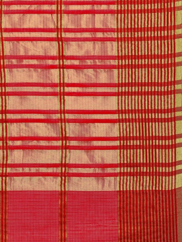 Saree Mall Red Art Silk Checked Bhagalpuri Saree Cheap