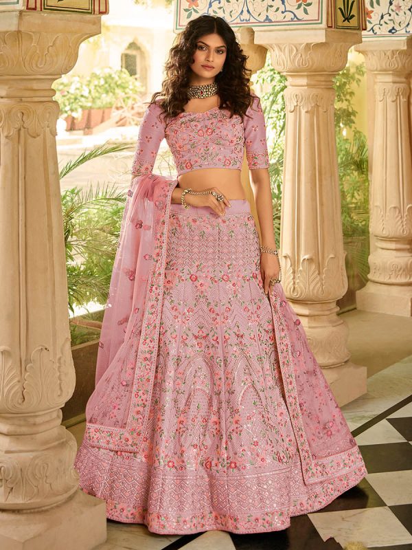 Myra Beautiful Dark Pink Organza Embroidered Lehenga Choli Cheap