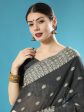 Vishnu Weaves Women s Black Lucknowi Cotton Chikankari Woven Saree with Blouse For Sale