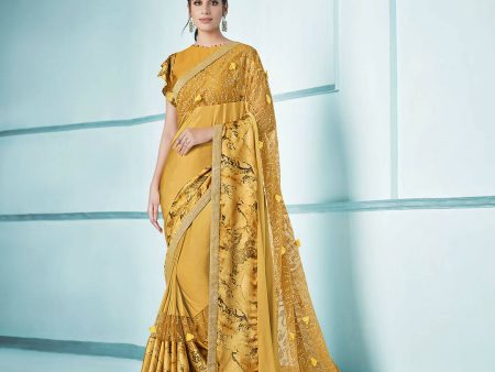 Mustard Lycra sequence Saree with Unstitched Blouse Piece - Norita Elaura on Sale