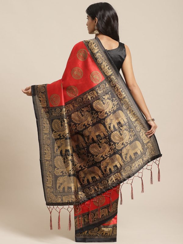 Saree Mall Red & Beige Printed Bhagalpuri Saree Cheap