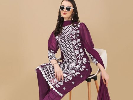 HERE&NOW Floral Lucknowi Chikankari Embroidered Kurta with Trousers & Dupatta Cheap