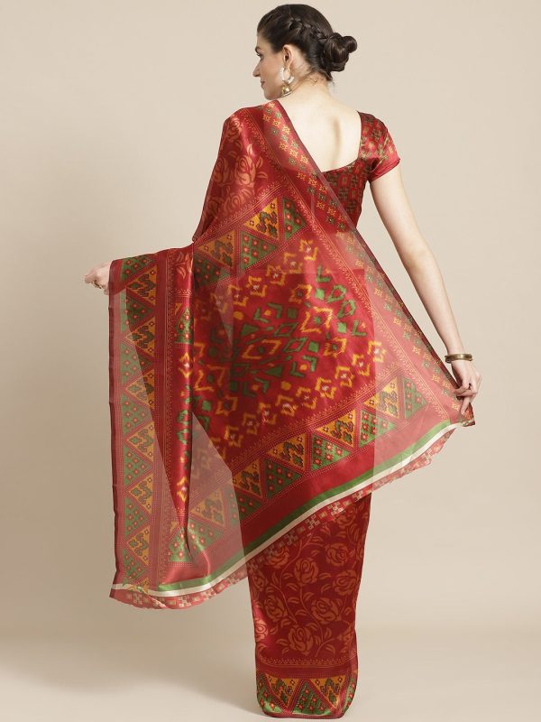 Saree Mall Rust Red & Mustard Yellow Printed Saree For Discount