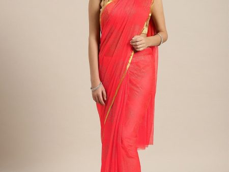 Saree Mall Peach-Coloured & Gold-Toned Zari Sarees Discount