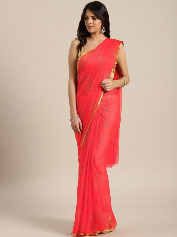 Saree Mall Peach-Coloured & Gold-Toned Zari Sarees Discount