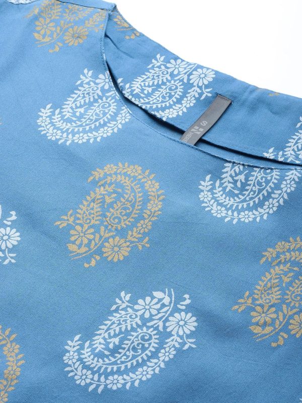 HERE&NOW Women Blue & Golden Paisley Printed Straight Kurta Sale