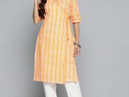 HERE&NOW Ethnic Motifs Printed Straight Angrakha Kurta For Cheap