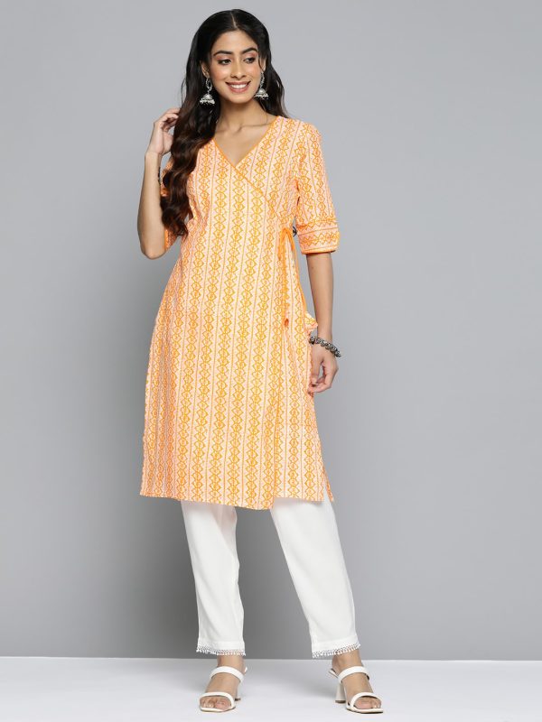 HERE&NOW Ethnic Motifs Printed Straight Angrakha Kurta For Cheap