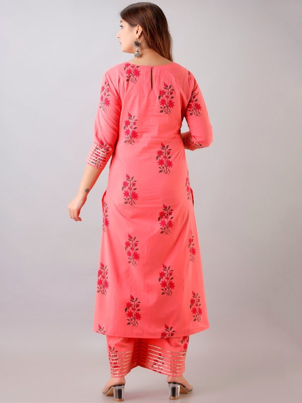 HERE&NOW Floral Printed Gotta Patti Regular Kurta with Palazzos For Sale