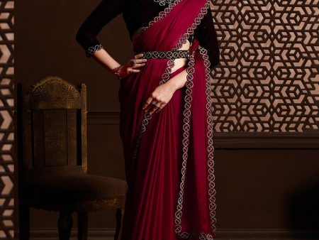 Saree Mall Embellished Border Pure Chiffon Sarees Online Sale