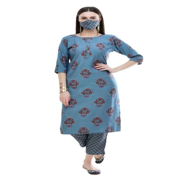 Lagi Women s Turquoise Blue Printed Straight Kurta & Pant (MC39A) Online