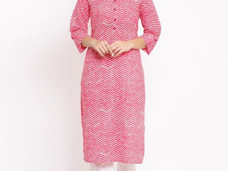 HERE&NOW Pink Chevron Printed Regular Kurta with Trousers on Sale