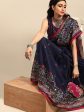 Saree Mall Navy Blue & Red Floral Jute Silk Block Print Sarees Online Hot Sale