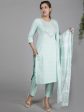 HERE&NOW Green Ethnic Motifs Embroidered Sequined Cotton Kurta Set Fashion