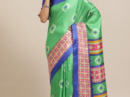 Saree Mall Green & White Printed Saree For Discount