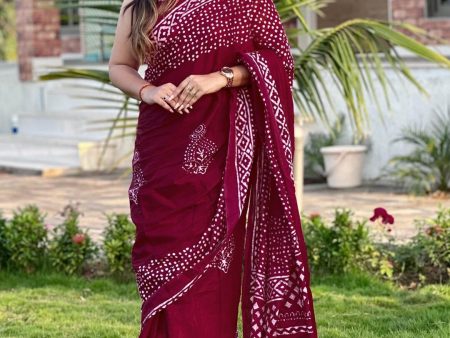 Saree Mall Pink & White Polka Dot Pure Cotton Designer Bagh Sarees Online Hot Sale