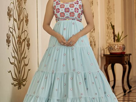 Myra Sky Blue Georgette Embroidered Gown For Cheap