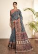 Blue Bhagalpuri Silk Stripe printed with Stone Work & Hand Work Saree - Norita Nirvi For Cheap