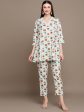 HERE&NOW Floral Printed Lace Inserted V-Neck Kurti with Trousers Hot on Sale