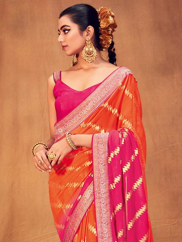 Saree Mall Striped Woven Design Zari Pure Georgette Sarees Fashion