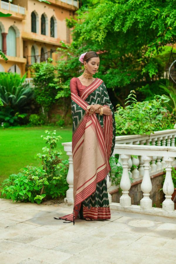 Vishnu Weaves Women s Green Handloom Raw Silk Zari Woven Saree with Blouse Online Hot Sale