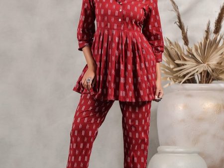 Anubhutee Ethnic Motifs Printed Pleated A-Line Pure Cotton Kurti With Trousers Cheap