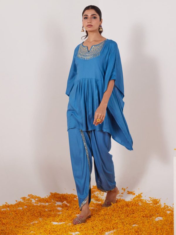 HERE&NOW Floral Embroidered Sequined Kaftan Kurti with Dhoti Pants Supply