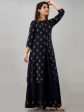 HERE&NOW Navy Blue & Gold-Toned Ethnic Motifs Printed Kurta with Skirt Fashion