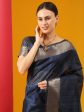 Vishnu Weaves Women s Navy Blue Tussar Silk Zari Woven Saree with Blouse Online now